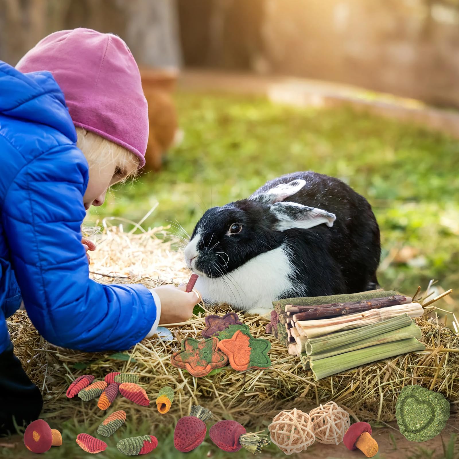 ERKOON bunny chew toys Strawberry Grass Cake colorful texture for engagement