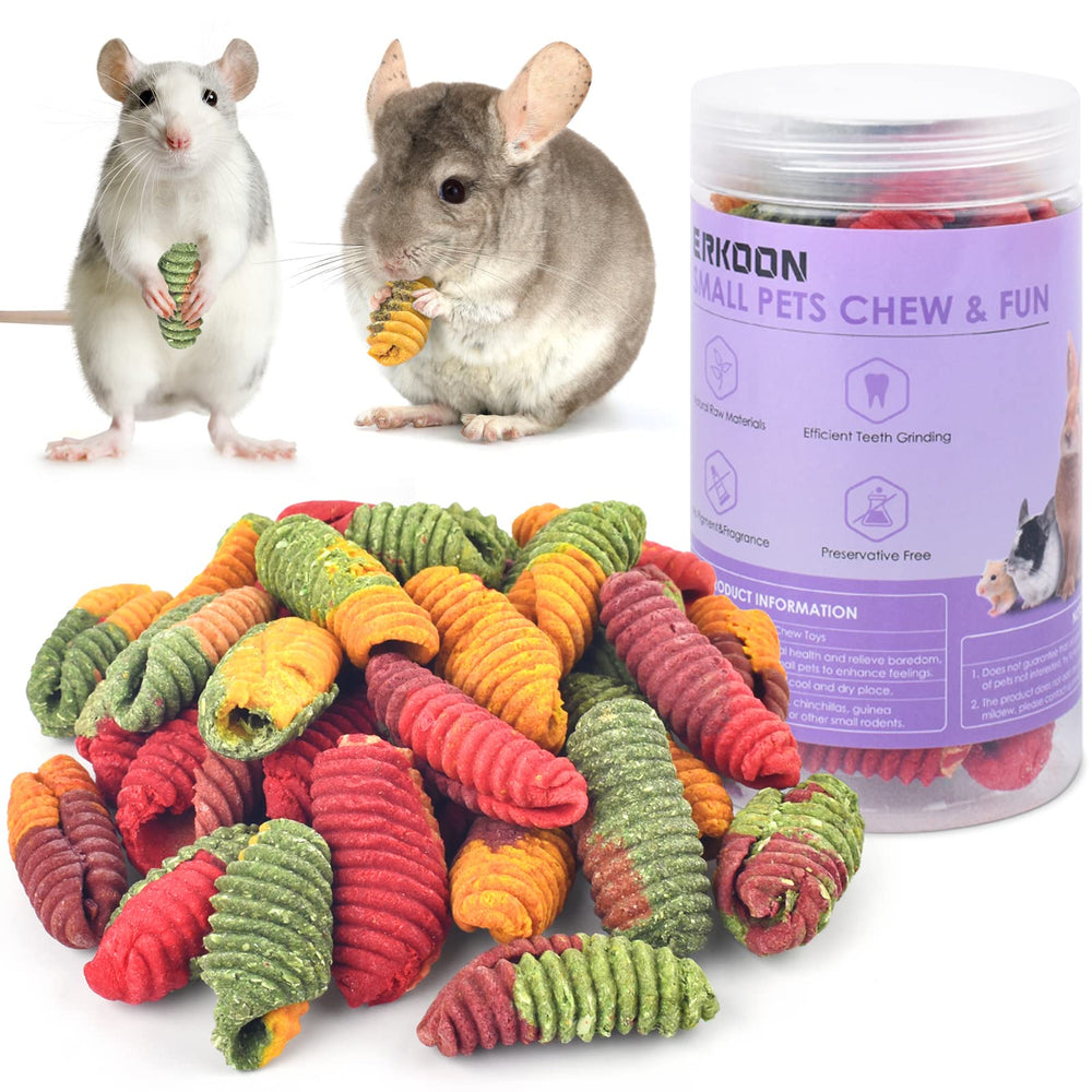 ERKOON Chinchilla Treats spiral chew close-up showing tooth-friendly design for small pets