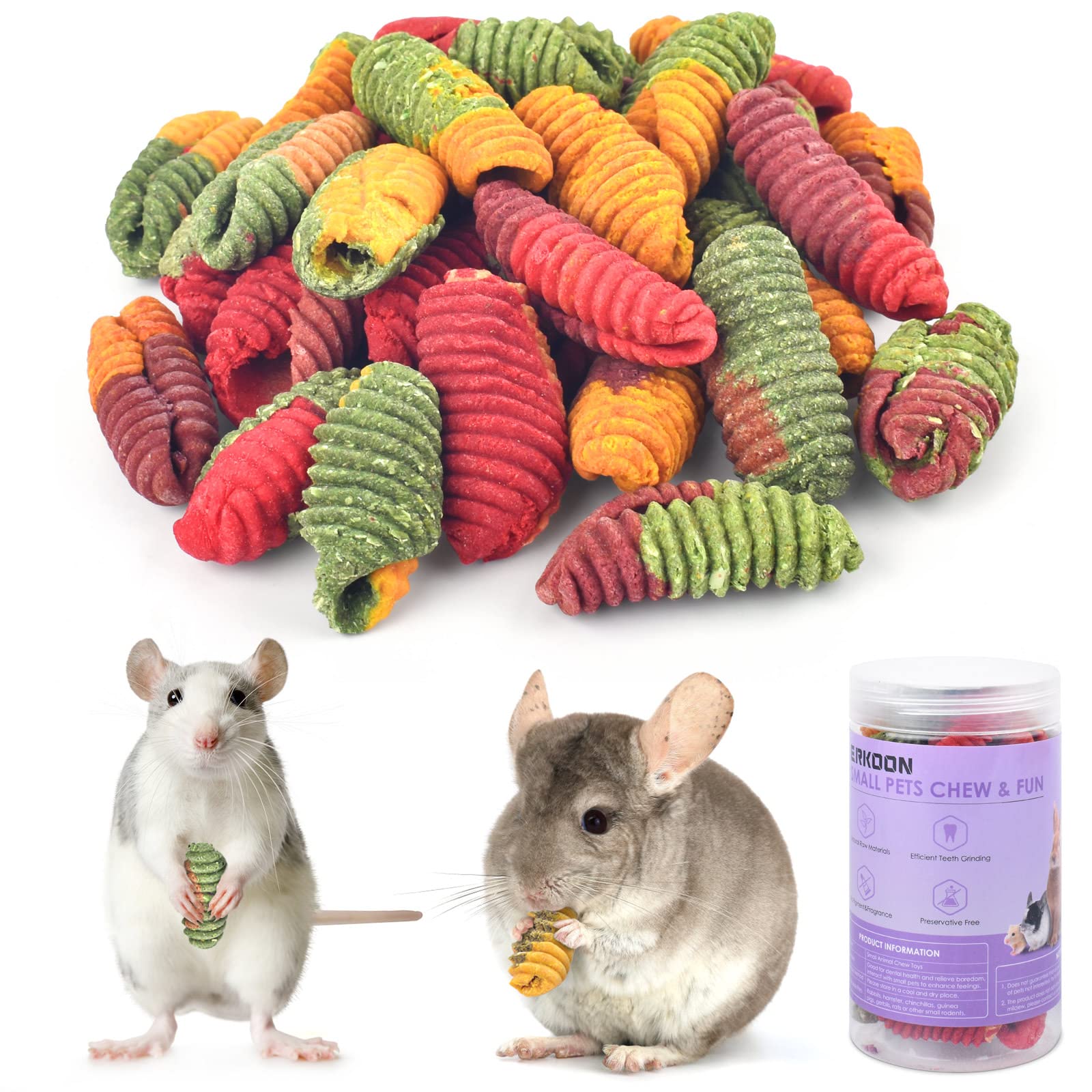 ERKOON Chinchilla Treats ingredients with Timothy grass for natural chewing rewards.