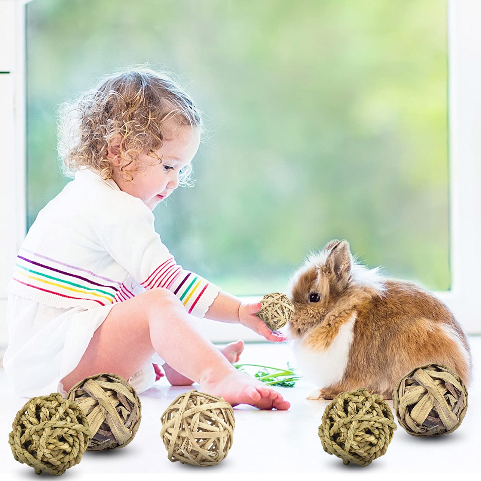 ERKOON edible woven grass ball multi-pack for varied small pets enrichment