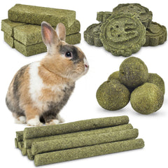 ERKOON Timothy hay biscuit sticks collection promotes natural chewing for rabbits.