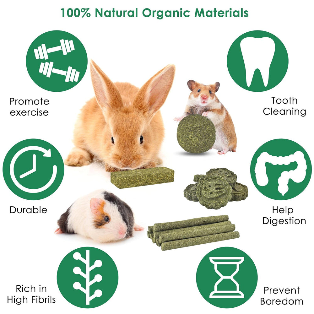 ERKOON Timothy hay cakes assortment highlights dental wear and enrichment.