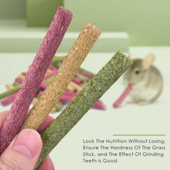 ERKOON Timothy Hay Sticks texture close-up shows crunchy fiber ideal for chewing.