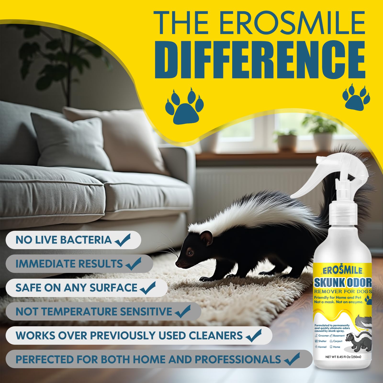 EROSMILE Skunk Odor Remover in a garage or shed keeps spaces odor-free