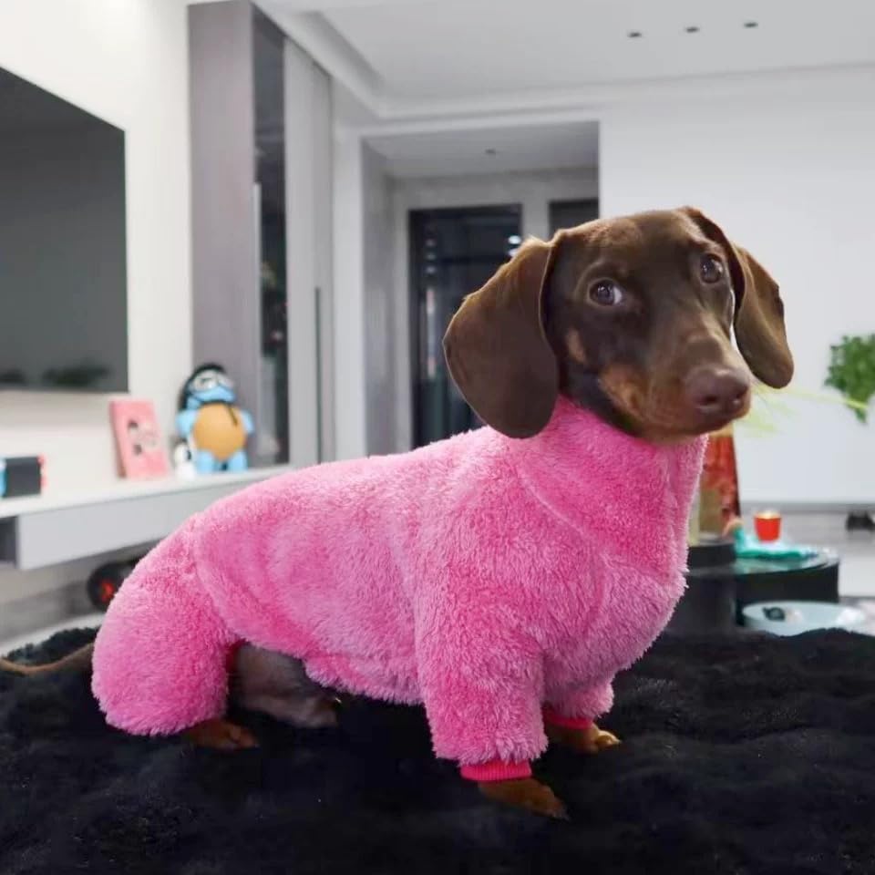 ESCCBOO dachshund fleece jumpsuit turtleneck detail warmth