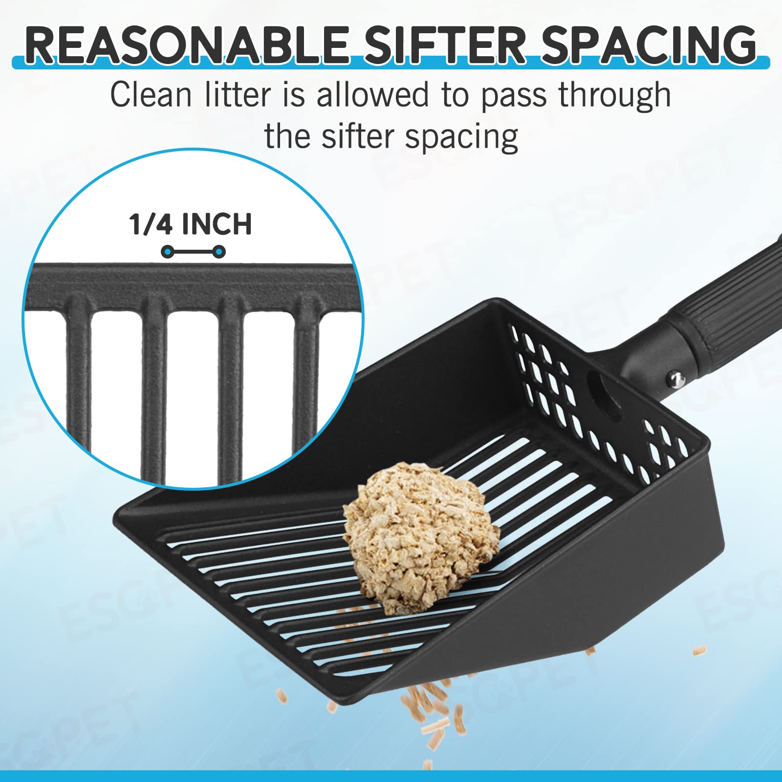 ESGPET Cat Litter Scoop stainless-steel body resists rust and lasts longer.