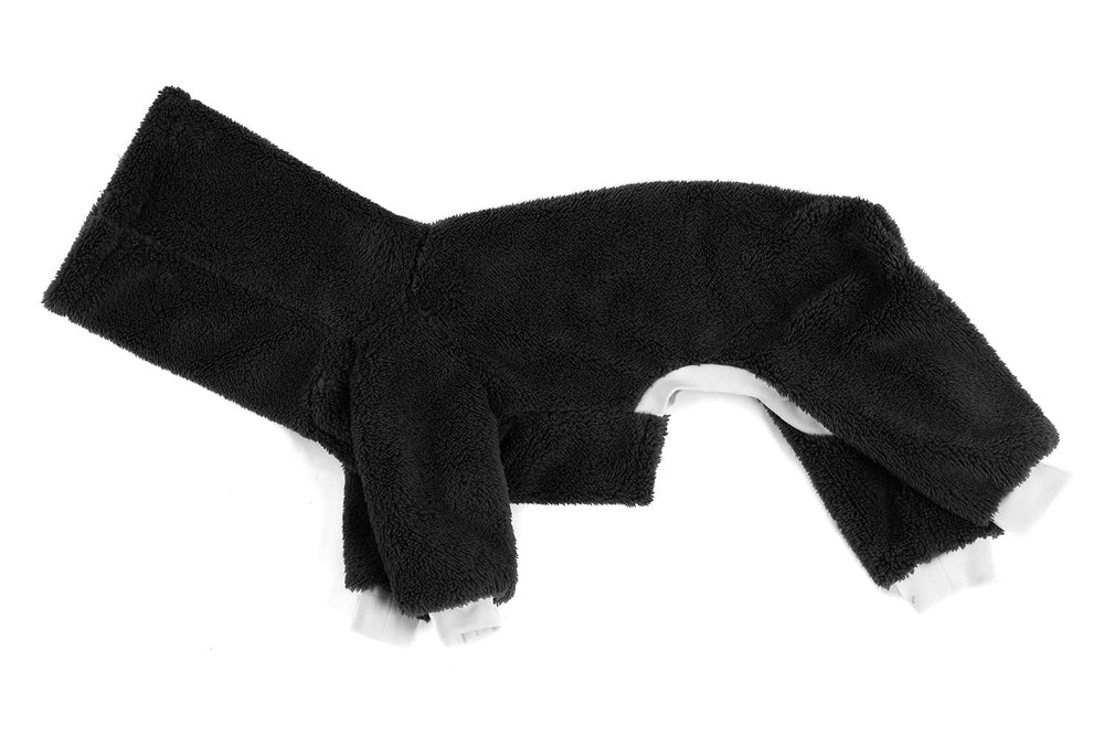 Esobo winter dog coat side view highlights flexible fit and neck protection in brisk weather.