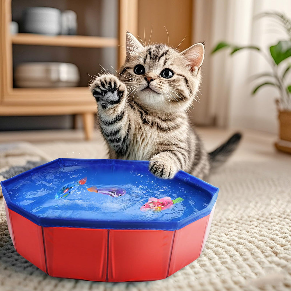 Salf Robi Esoes Cat Pool with Fish – LED Self-Swimming Robi Fish Toy, 12” Pool ...