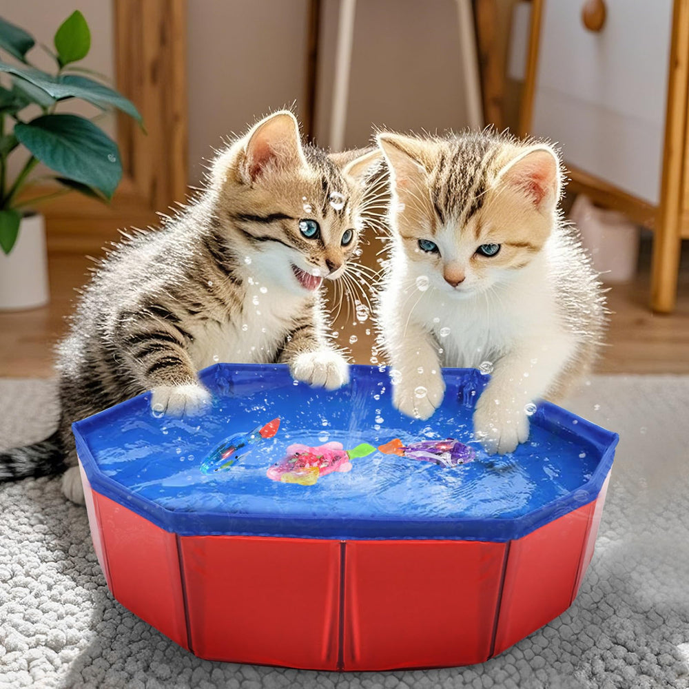 Salf Robi Esoes Cat Pool with Fish – LED Self-Swimming Robi Fish Toy, 12” Pool ...