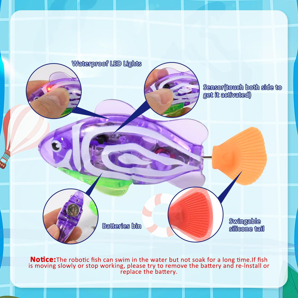 Salf Robi Esoes Cat Pool with Fish – LED Self-Swimming Robi Fish Toy, 12” Pool ...