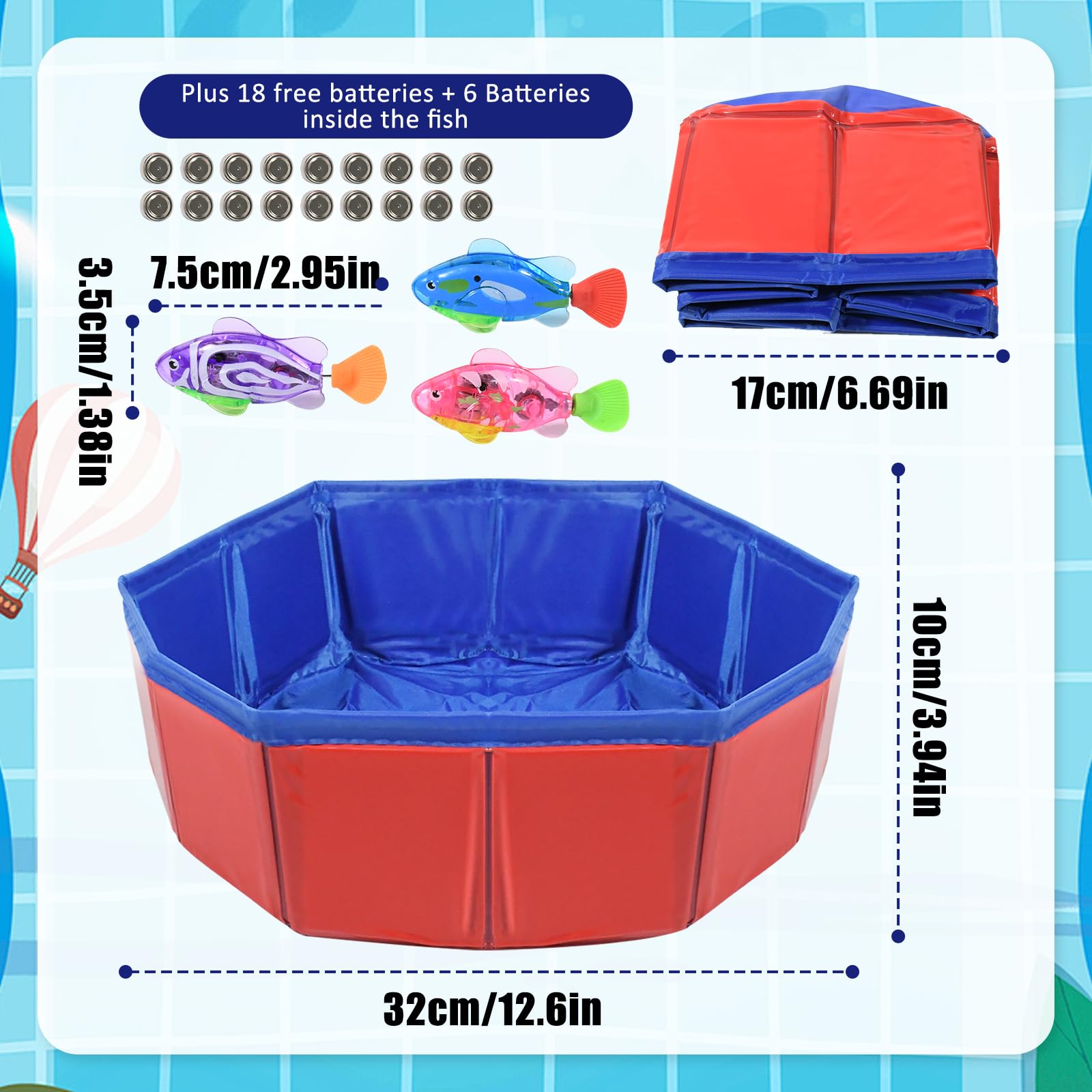 Salf Robi Esoes Cat Pool with Fish – LED Self-Swimming Robi Fish Toy, 12” Pool ...