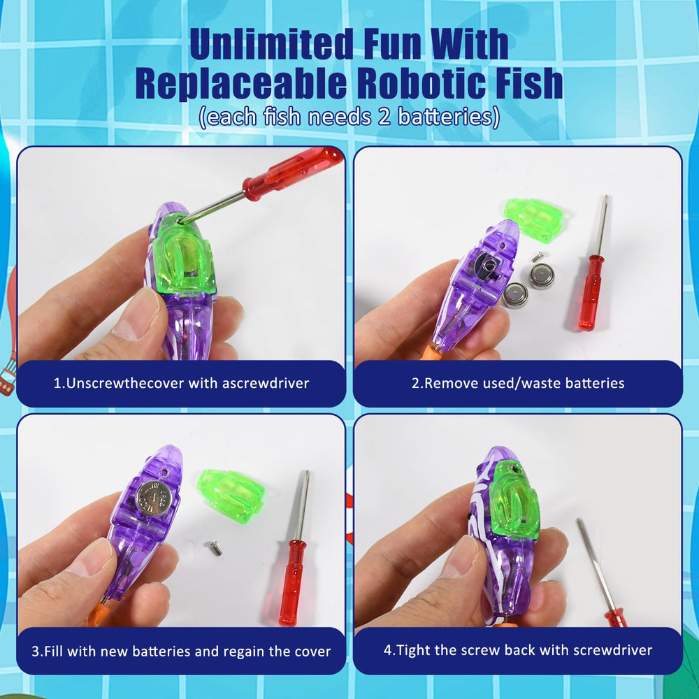 Salf Robi Esoes Cat Pool with Fish – LED Self-Swimming Robi Fish Toy, 12” Pool ...