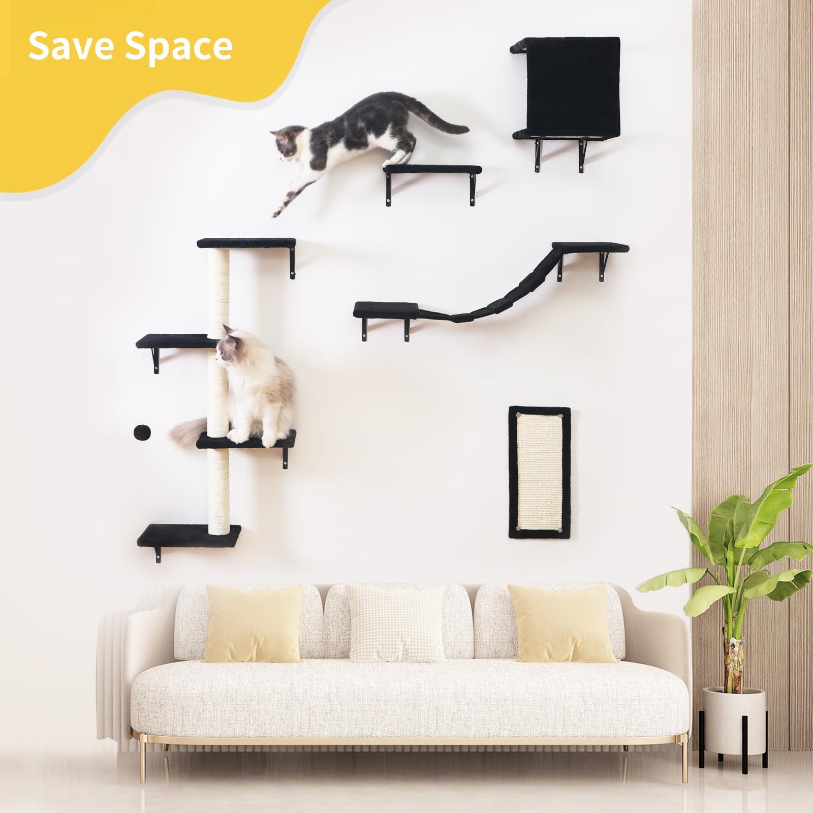 ESOTTE modern wall shelves bridge offers a playful climb and social viewing perch.