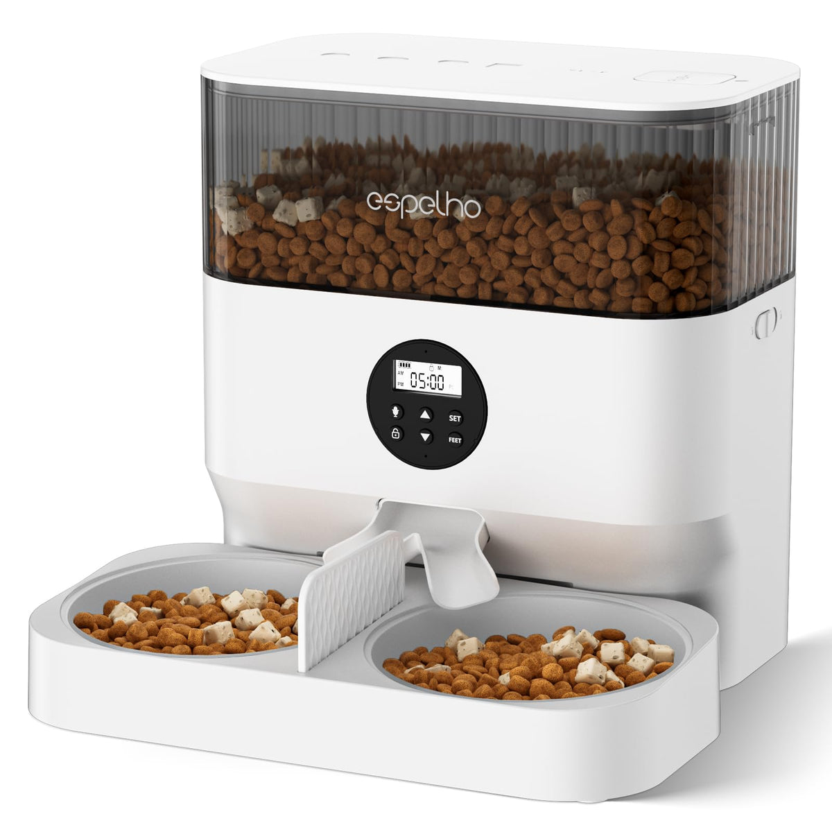 Espelho automatic cat feeder front view with 5L capacity supports reliable daily meals.