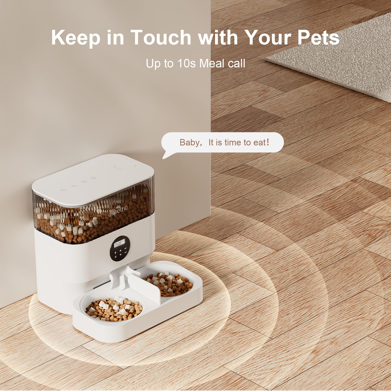 Espelho automatic cat feeder dual bowls ready for easy cleanup after meals.