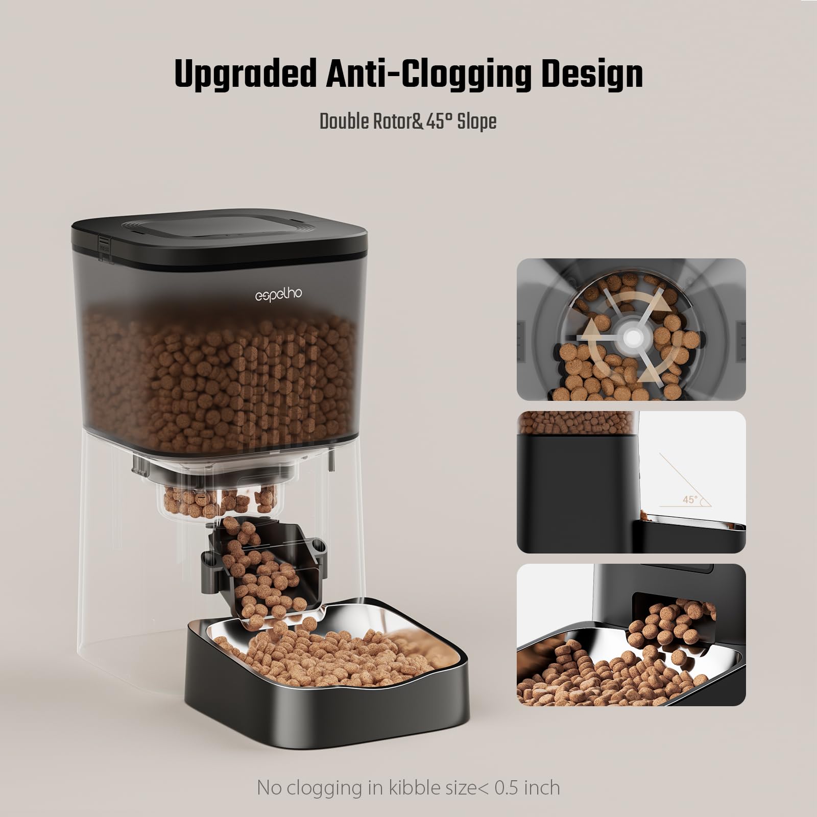 Espelho automatic cat feeder dual-power backup indicates uninterrupted feeding