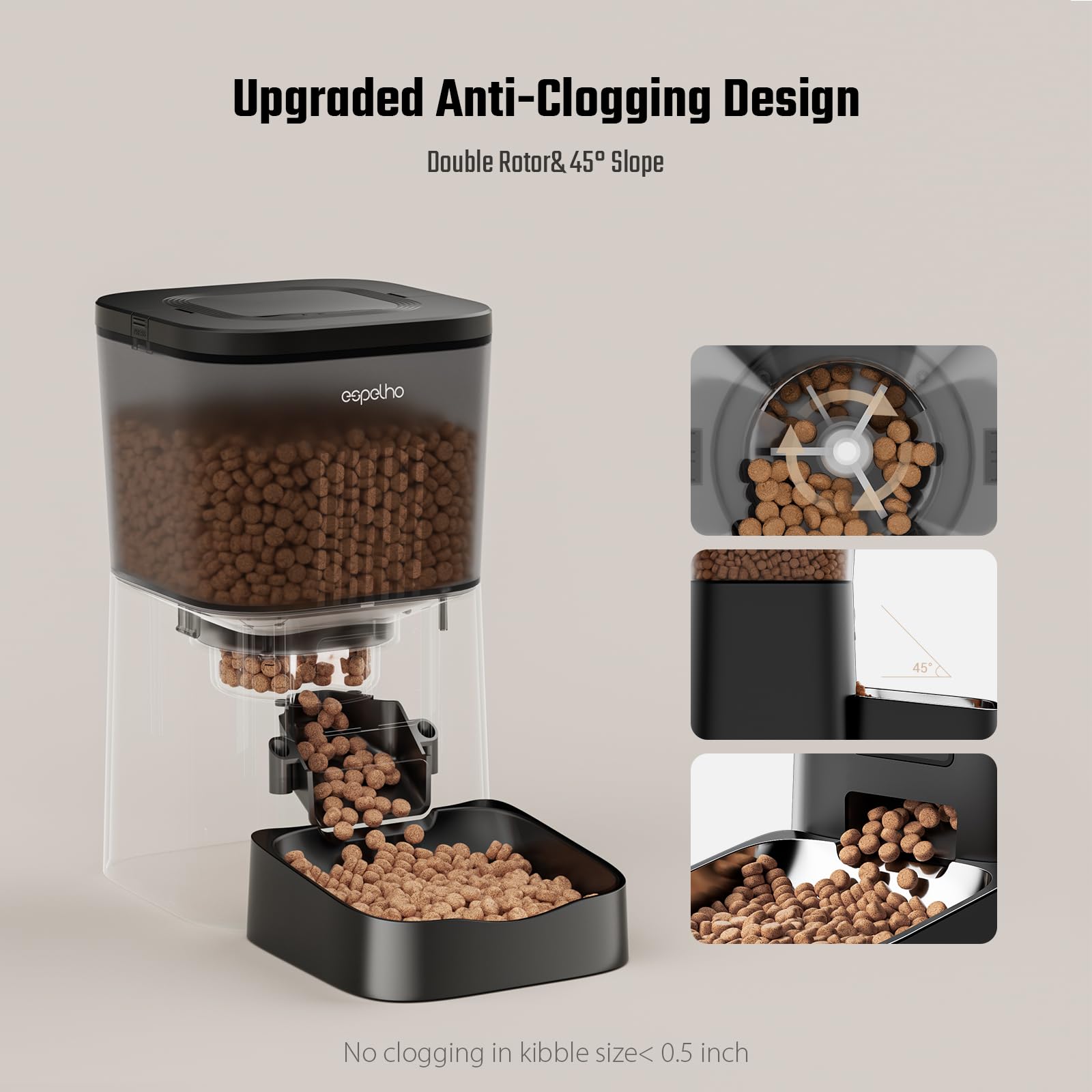 Espelho automatic cat feeder dual power keeps meals on schedule.
