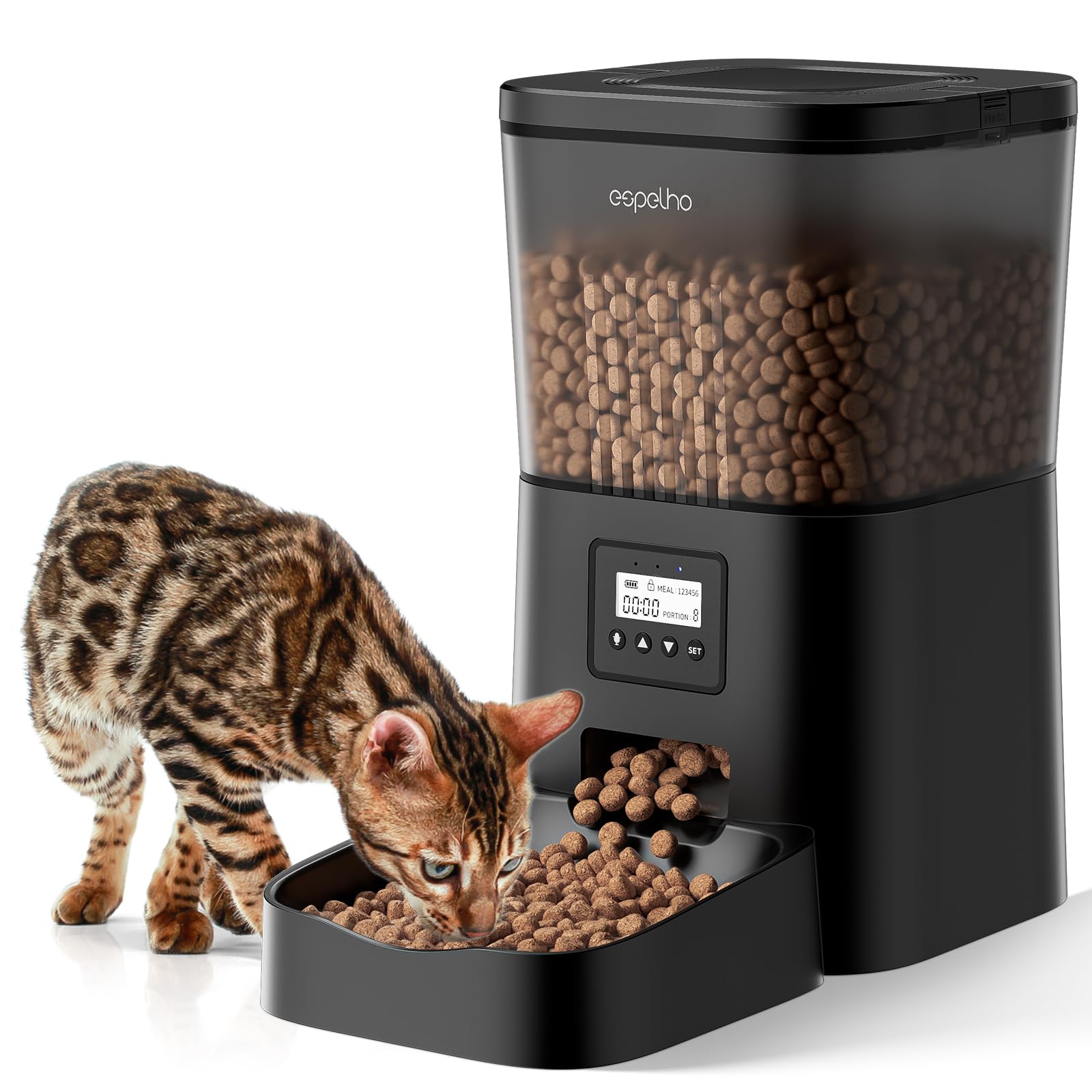 Espelho automatic cat feeder front view shows a sleek, reliable design.
