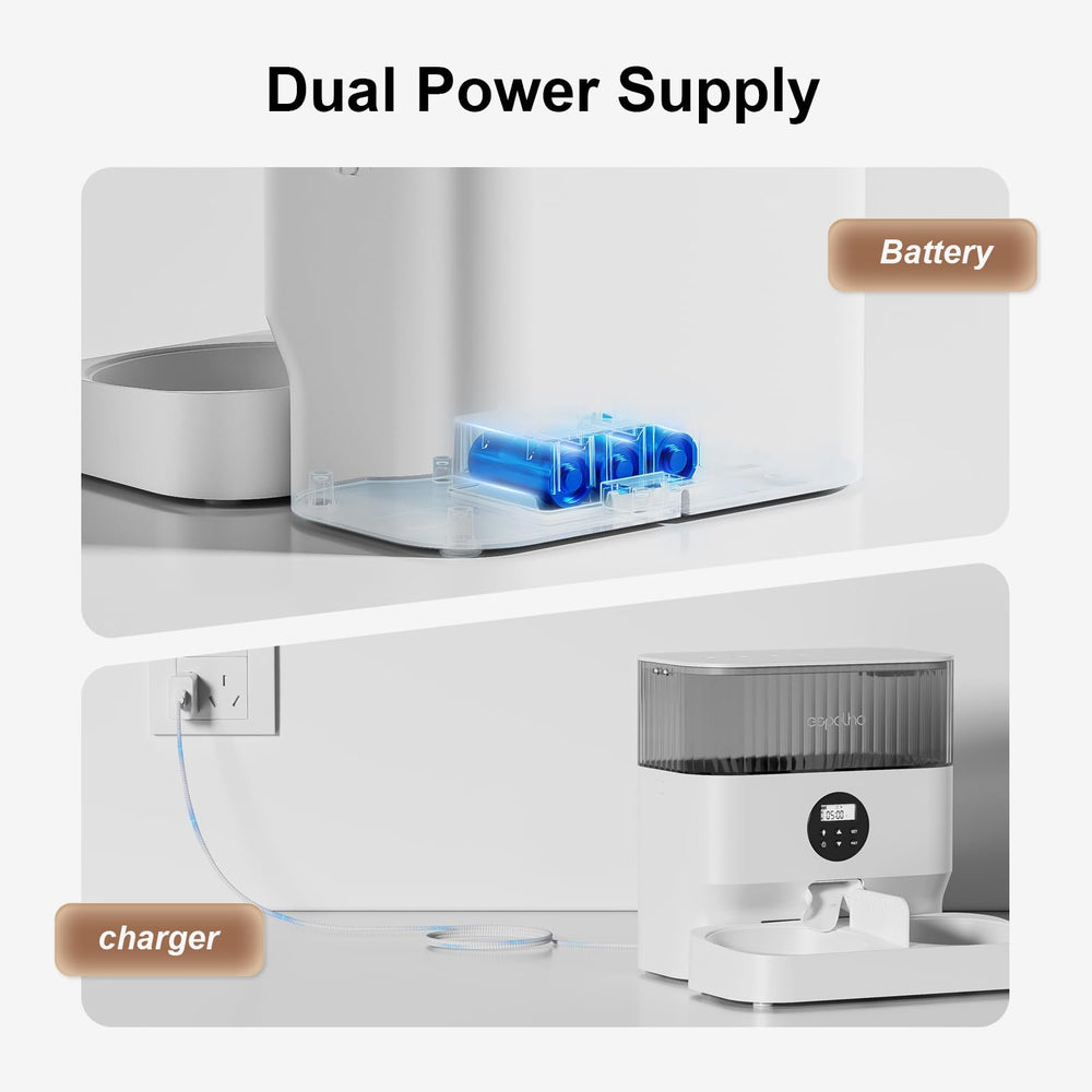 Espelho automatic cat feeder LCD interface allows quick schedule setup and portion control.