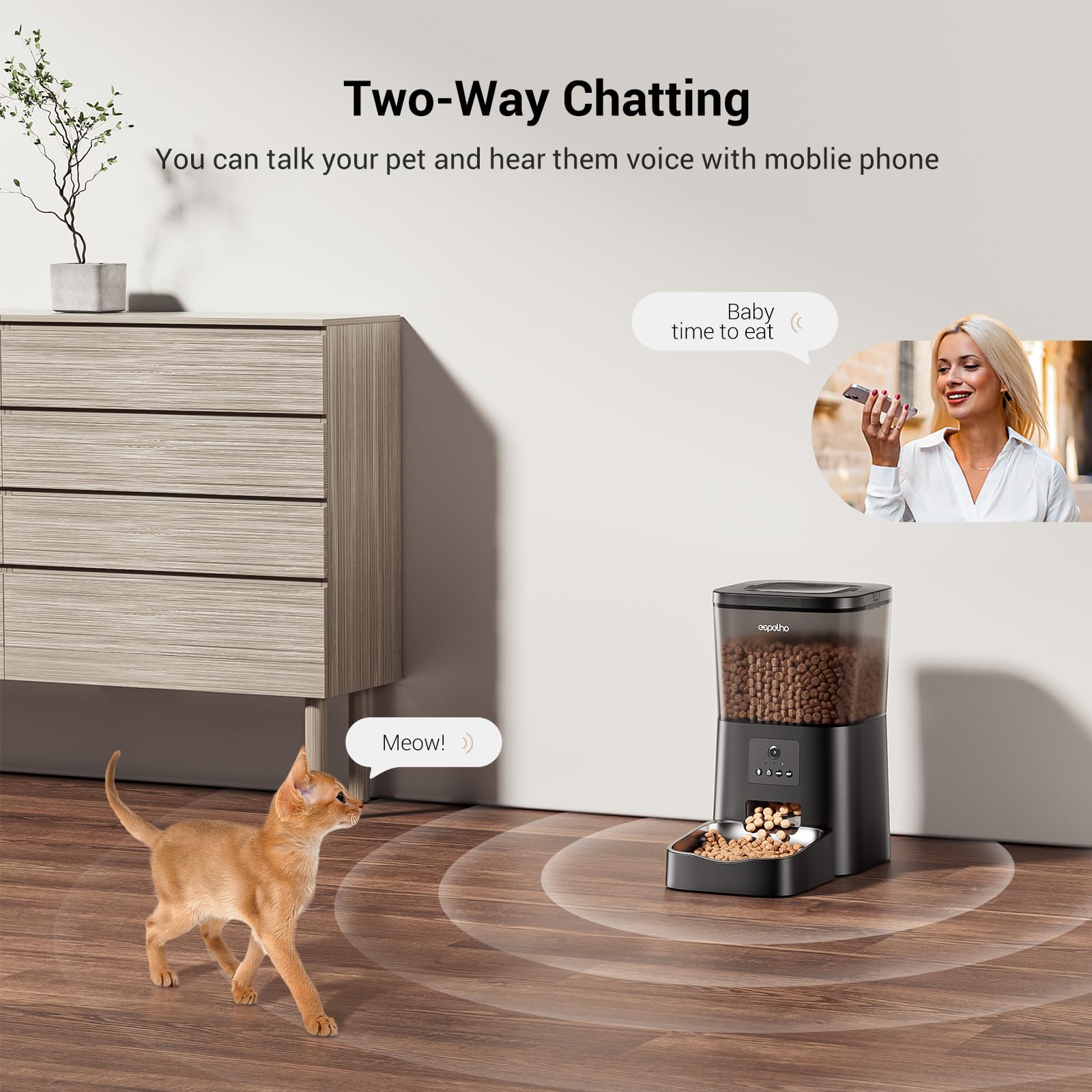 Espelho cat feeder motion detection sends instant alerts and stores pet moments.