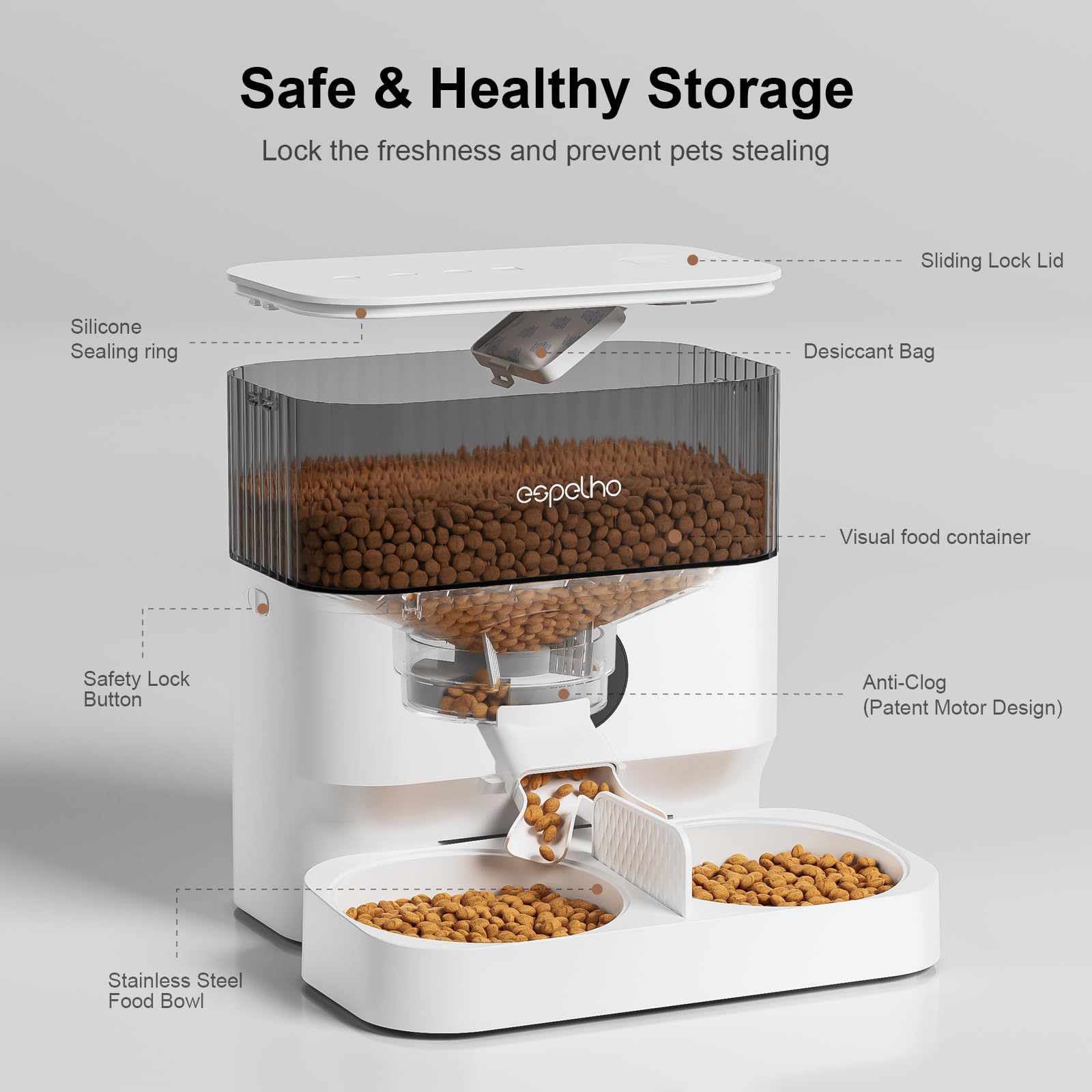 Espelho desiccant bag keeps kibble dry and fresh after storage.