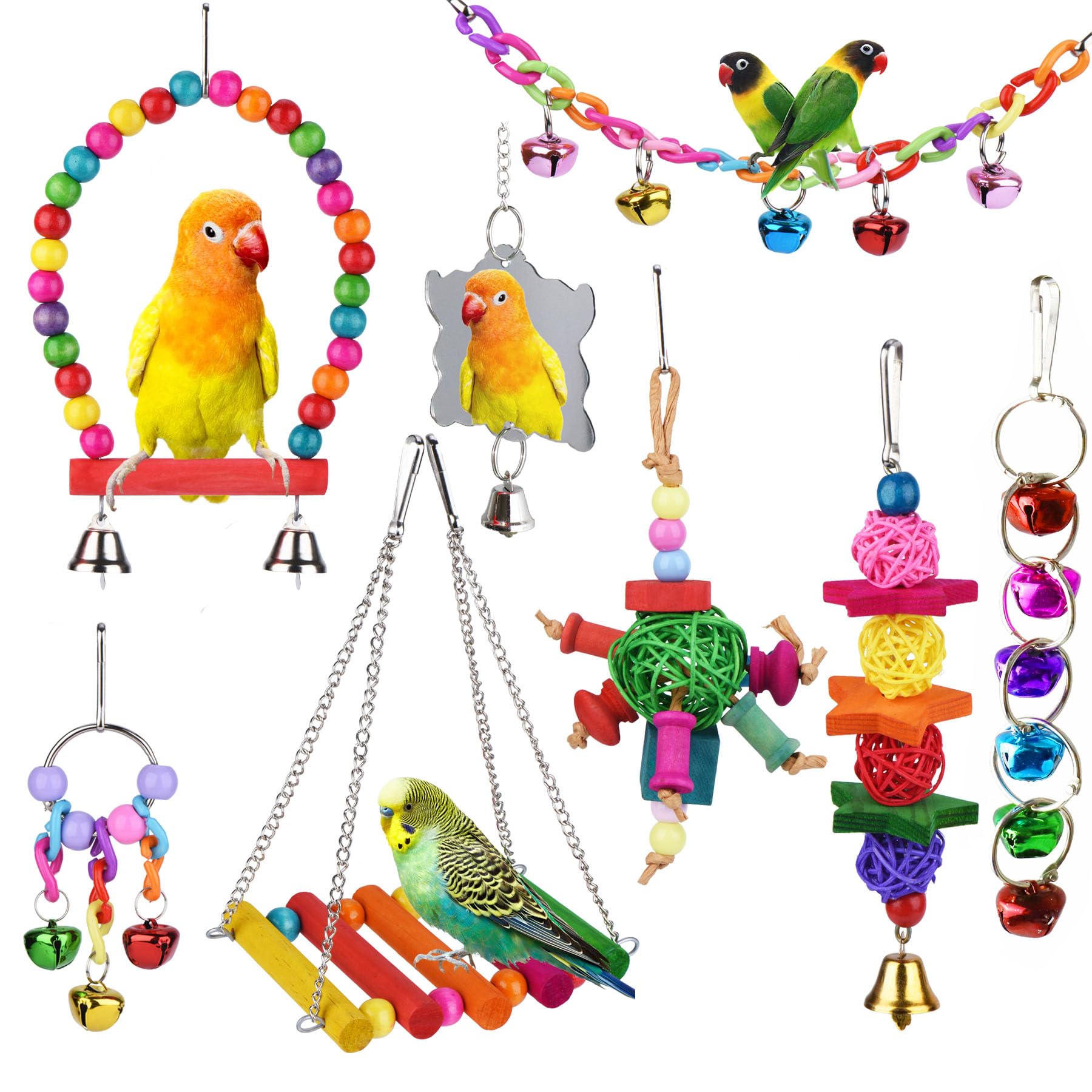 ESRISE 8 Pcs Parakeet Cockatiel Toys set with bright colors for cage enrichment