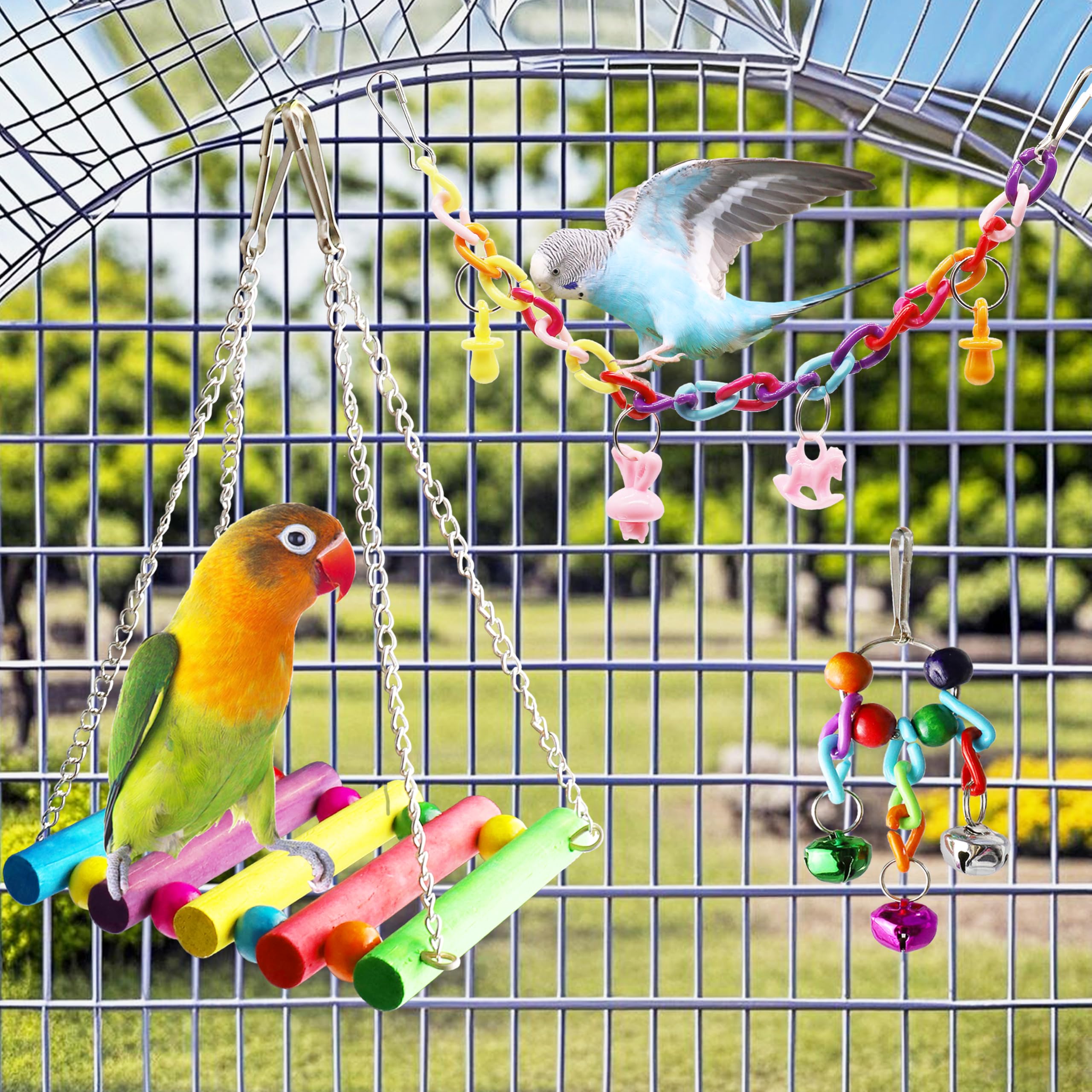 ESRISE rattan-ball swing encourages pecking and coordination during play.