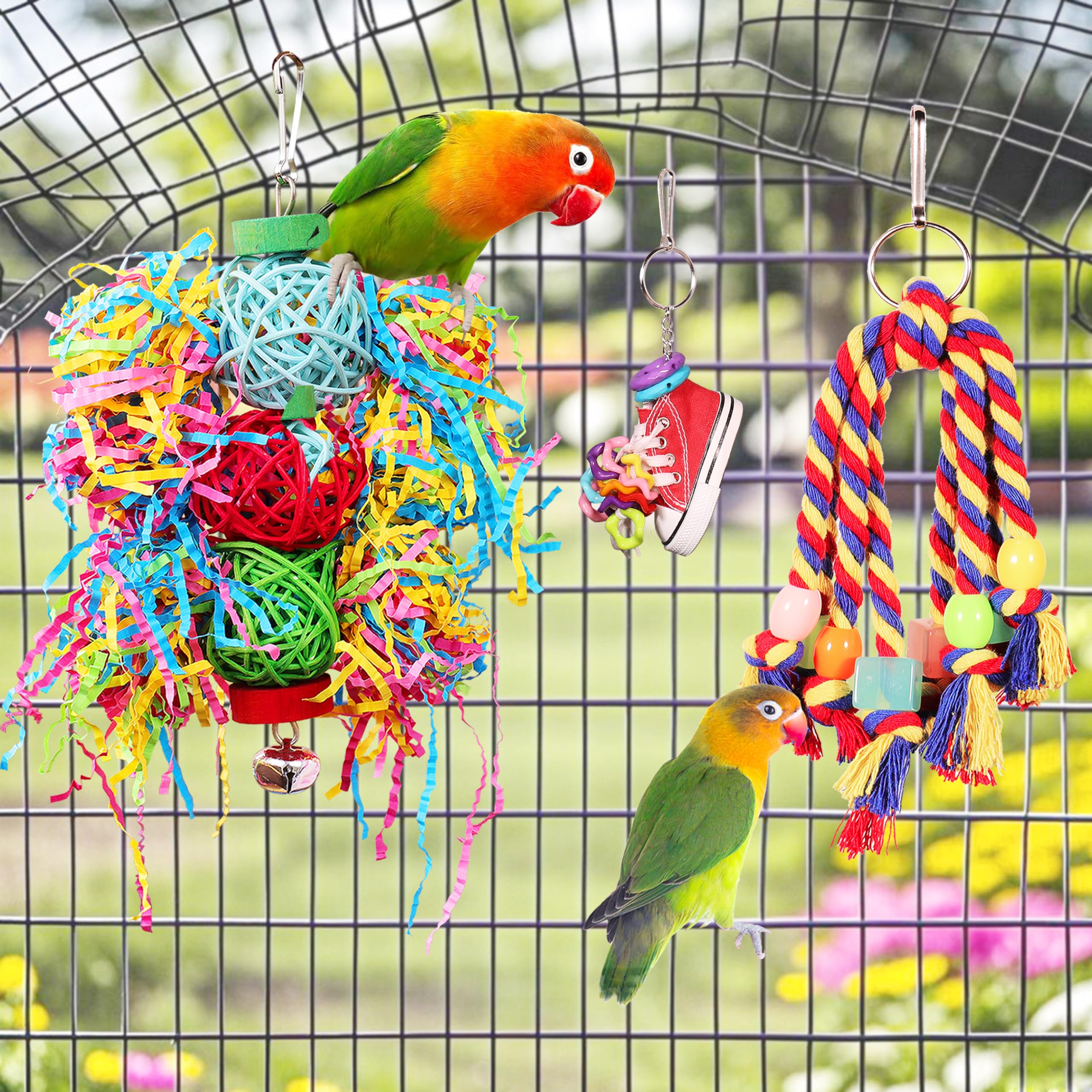 ESRISE parrot conure foraging toy with rattan ball supports pecking and play