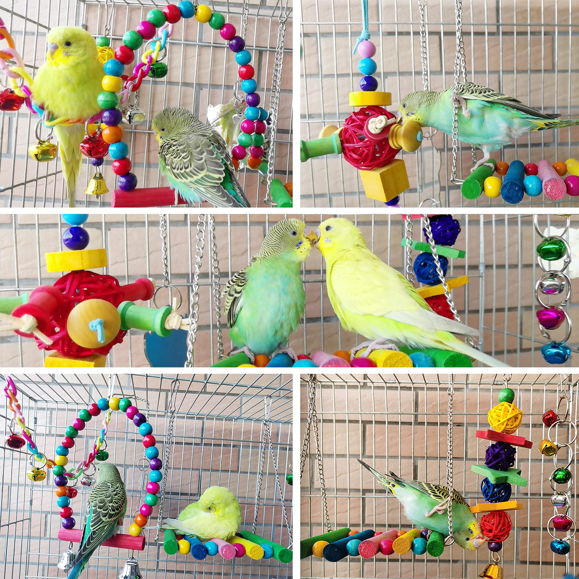 ESRISE cage accessories setup image showing colorful toys for parrots