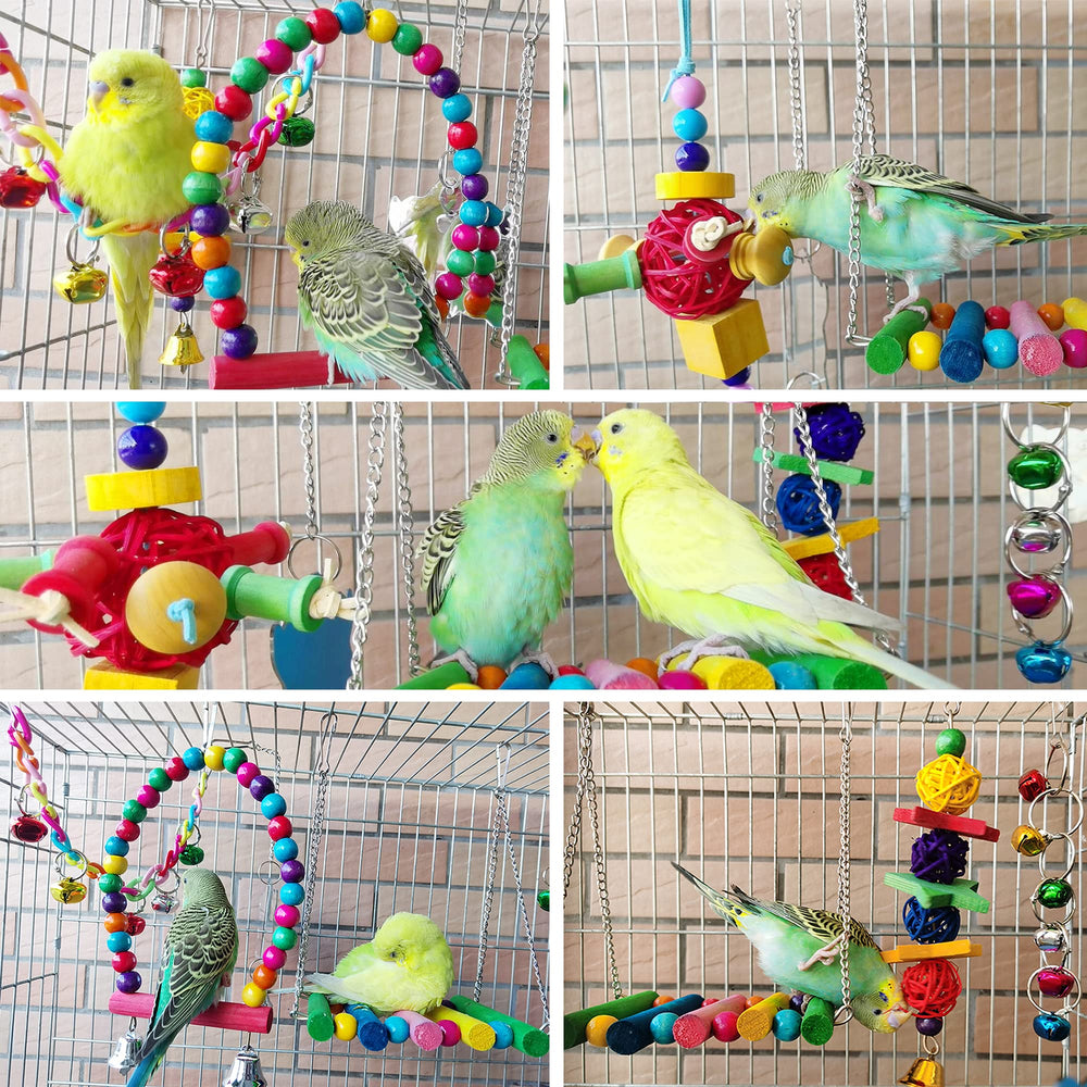 ESRISE cage accessories setup image showing colorful toys for parrots
