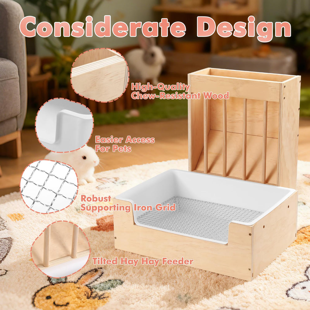 Essenhome wooden hay feeder close-up shows premium plywood and natural finish for a warm habitat