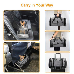 ESTARER soft sided pet carrier with four expandable sides for extra space.