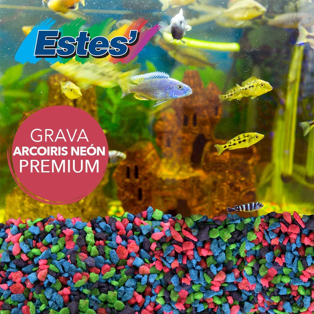 Estes Spectrastone rainbow gravel light-reflection captures glossy rainbow sparkle in tank.