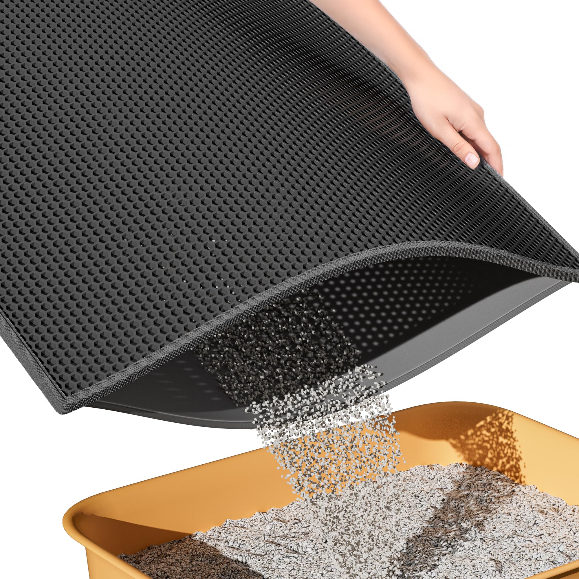 ESTHELLO cat litter mat large with honeycomb top layer traps loose litter for cleaner floors