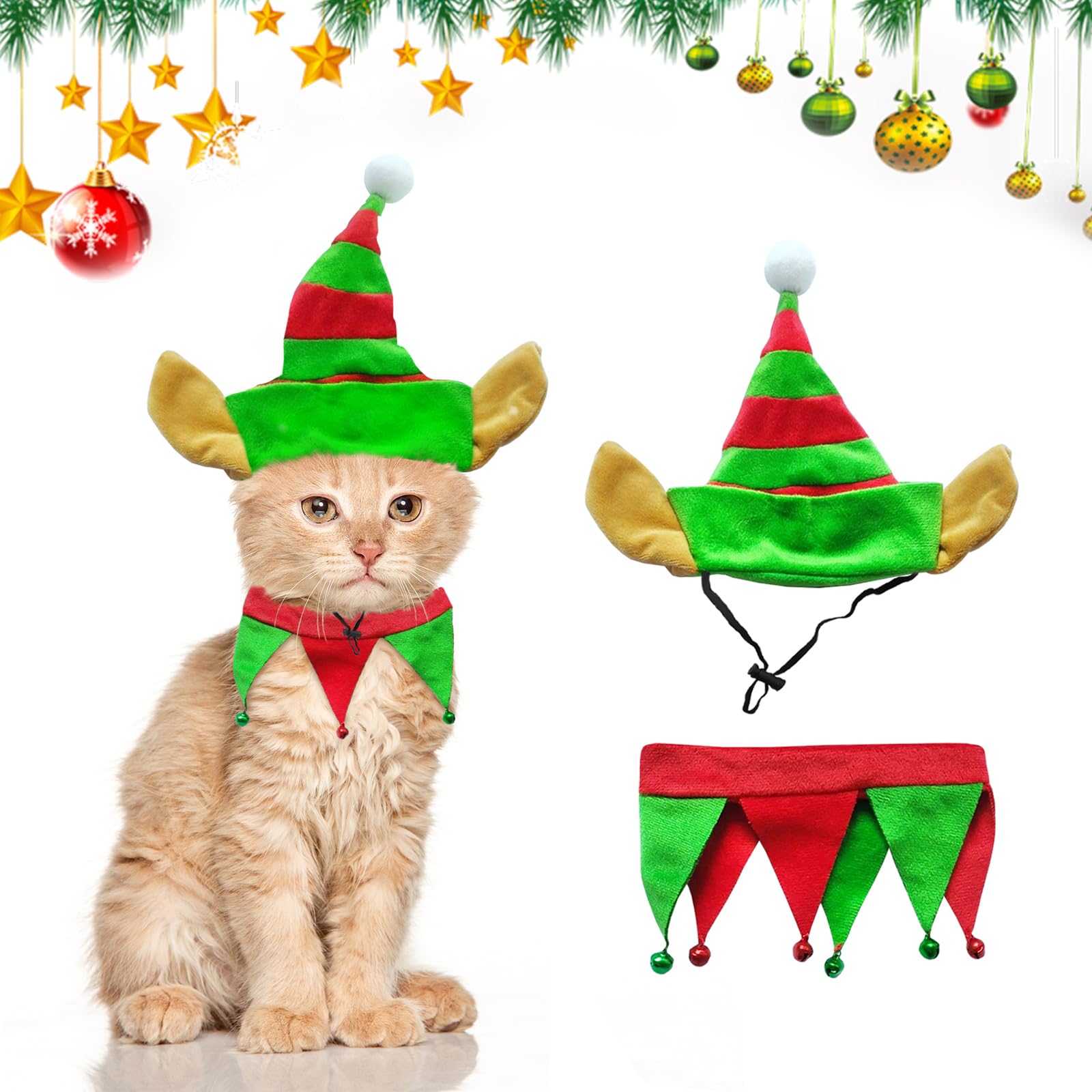 Estivaux Pet Elf Costume front view for festive pet photo opportunities.
