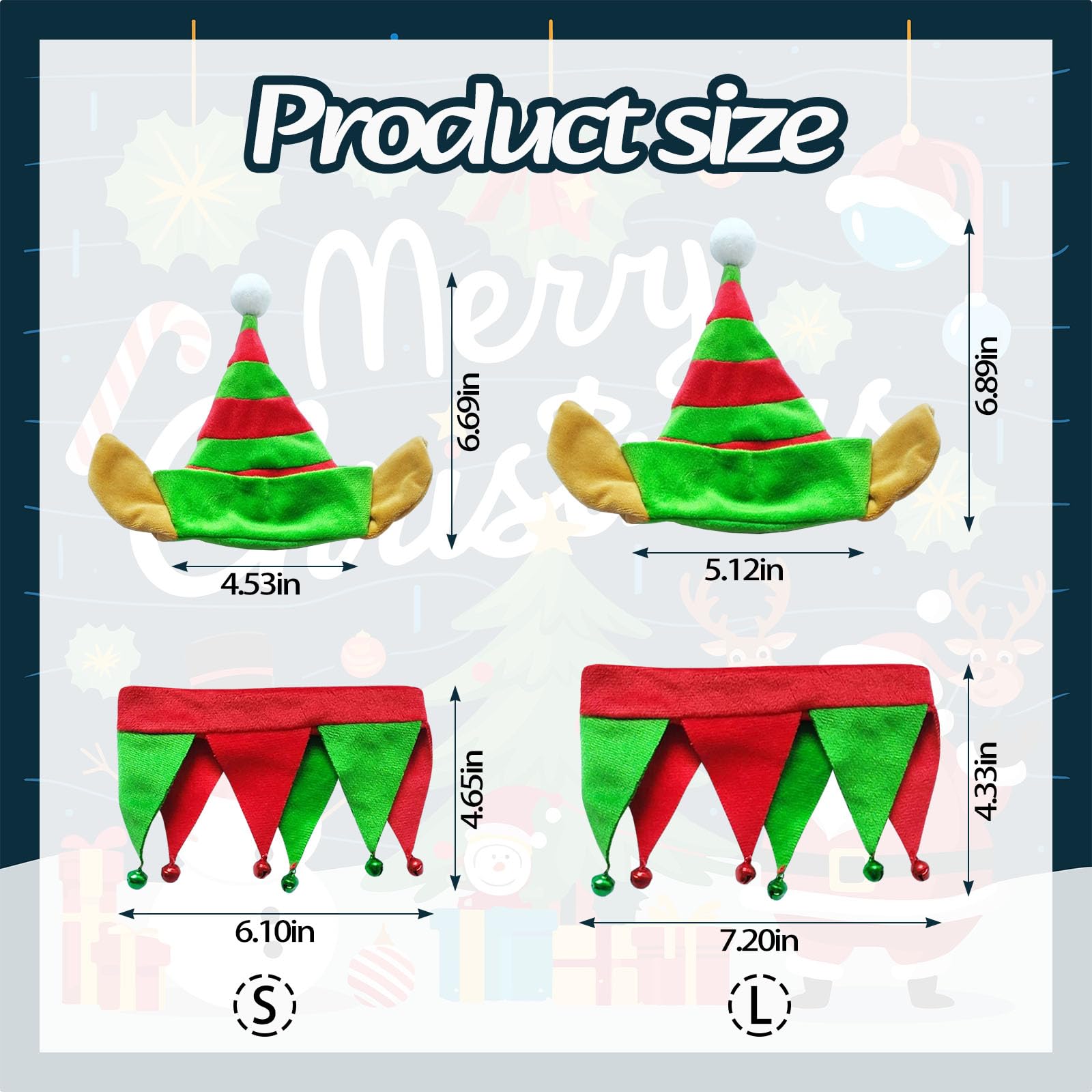 Estivaux Pet Elf Costume hat close-up for cute holiday accents and photos.