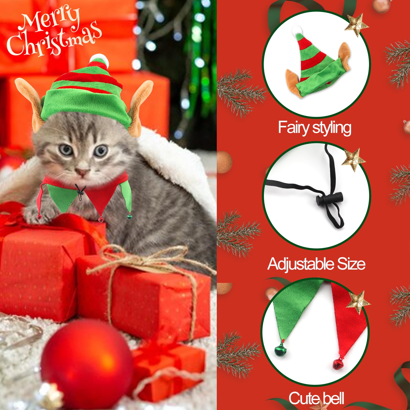 Estivaux PetGear Xmas Elf Costume-pattern demonstrates red-green design for holiday charm.