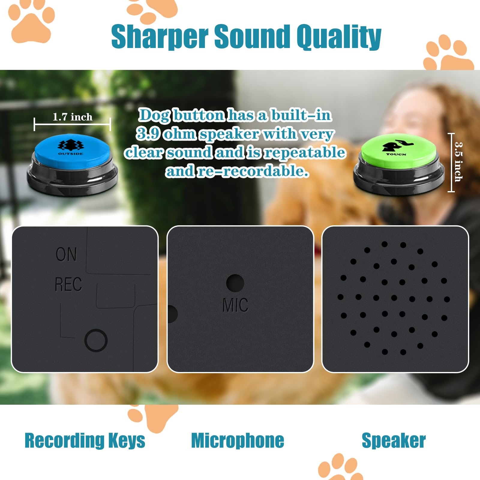 ESYELEC dog-buttons feature non-slip pads for steady placement
