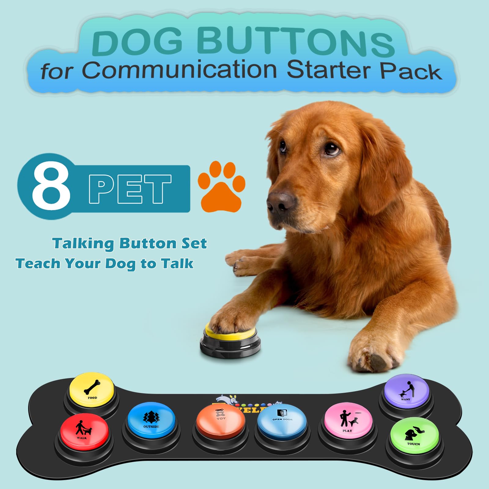 ESYELEC dog-buttons recorder setup showing 30-second voice capture for clear cues