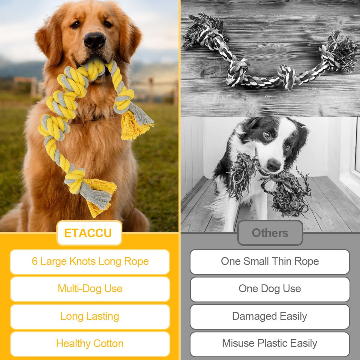 ETACCU juguete de algodón lavable para perros grandes, suave con dientes y encías
