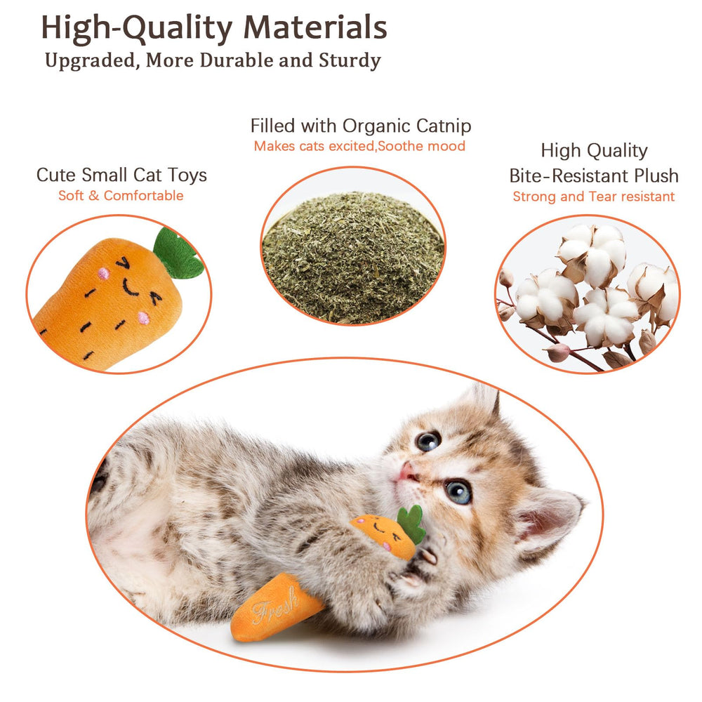 ETEKYER catnip vegetable toy closeup highlights durable stitching and soft plush texture