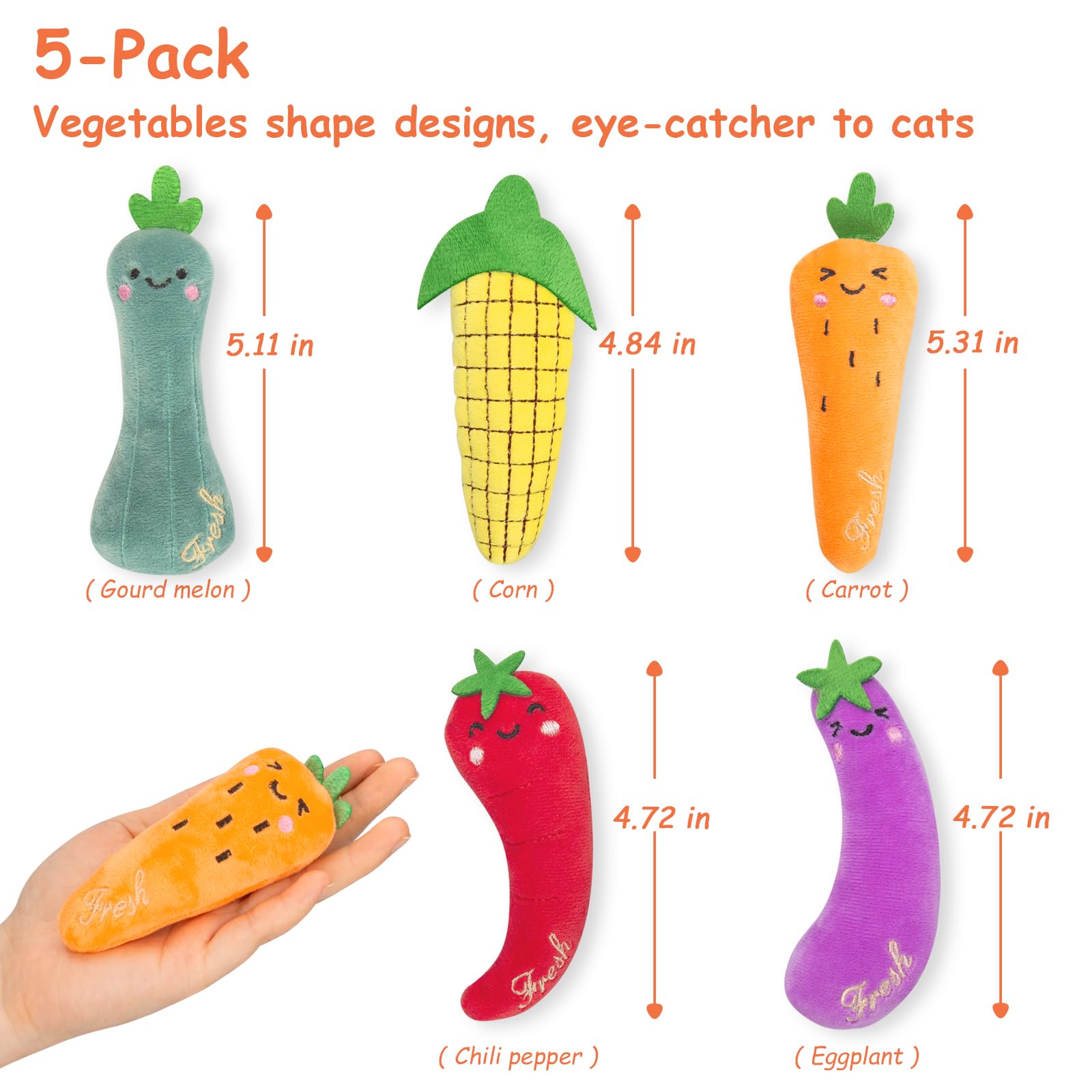 ETEKYER catnip vegetable toy set shows varied shapes for diverse play sessions