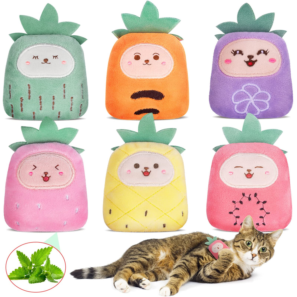 ETEKYER pineapple-shaped Christmas cat toys six-pack for festive indoor play