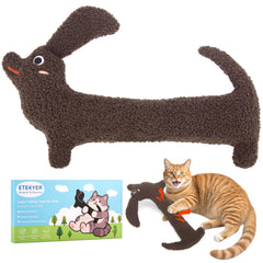 ETEKYER refillable catnip toy in brown ready for kicking sessions.