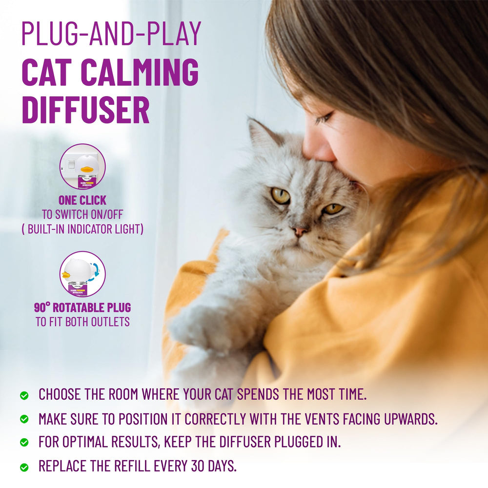 ETEVIVO cat calming diffuser key benefits on packaging for quick calming results.