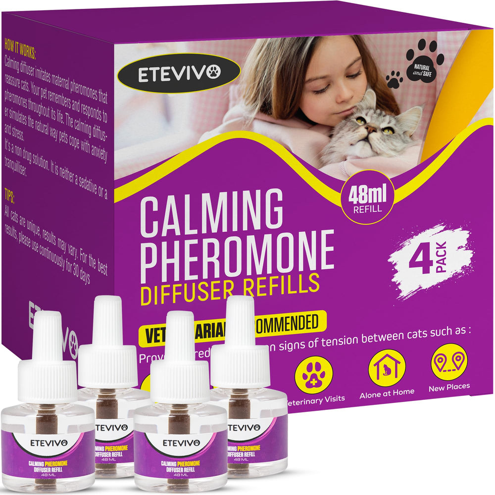 ETEVIVO cat calming diffuser plug-in in living room promotes anxiety relief.