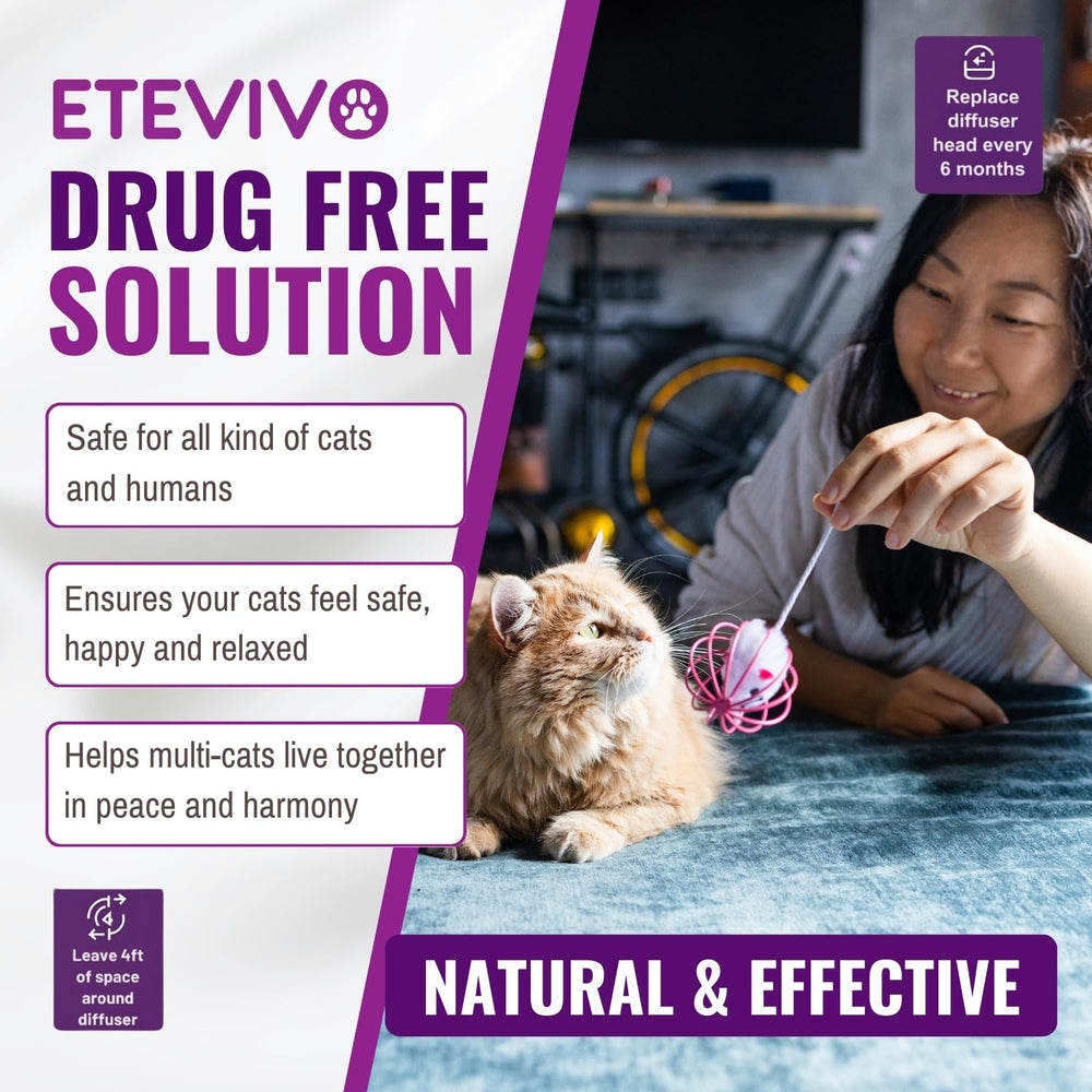 ETEVIVO Cat Pheromones Diffuser refills pack shown to extend calming comfort for cats.