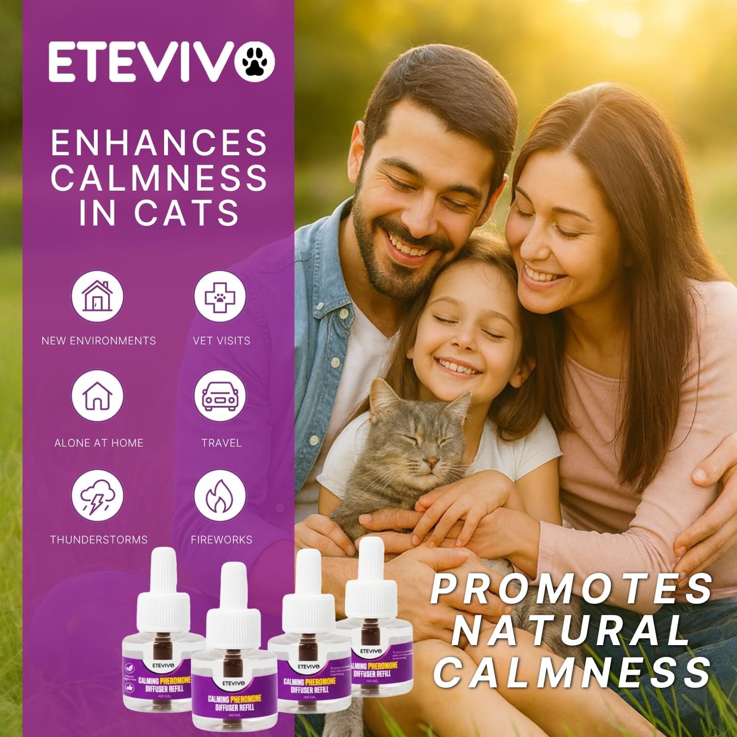 ETEVIVO Cat Pheromones Diffuser close-up shows discreet, unobtrusive design blending with decor.