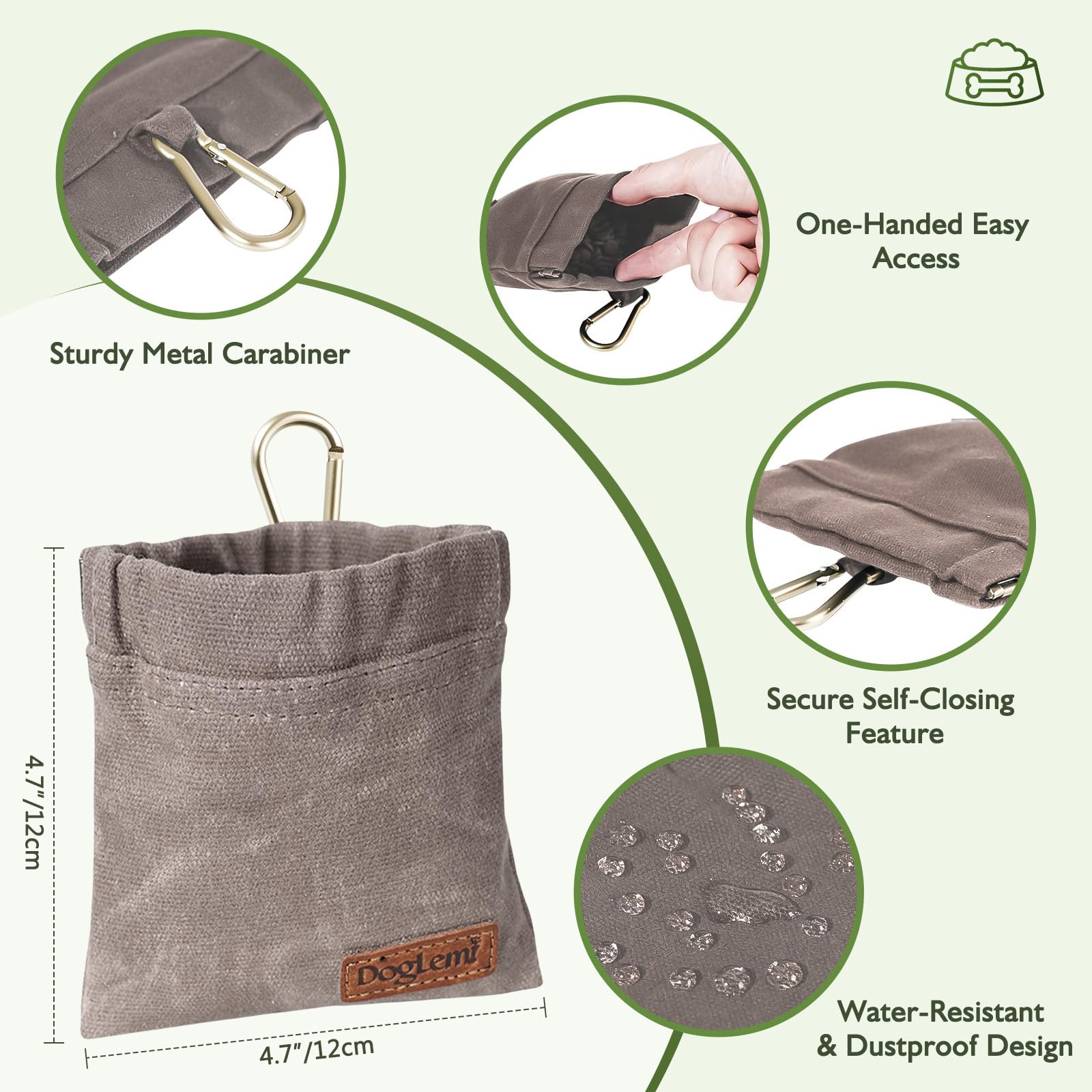 ETIAL Dog Treat Pouch auto-closing-opening prevents spills during playtime.