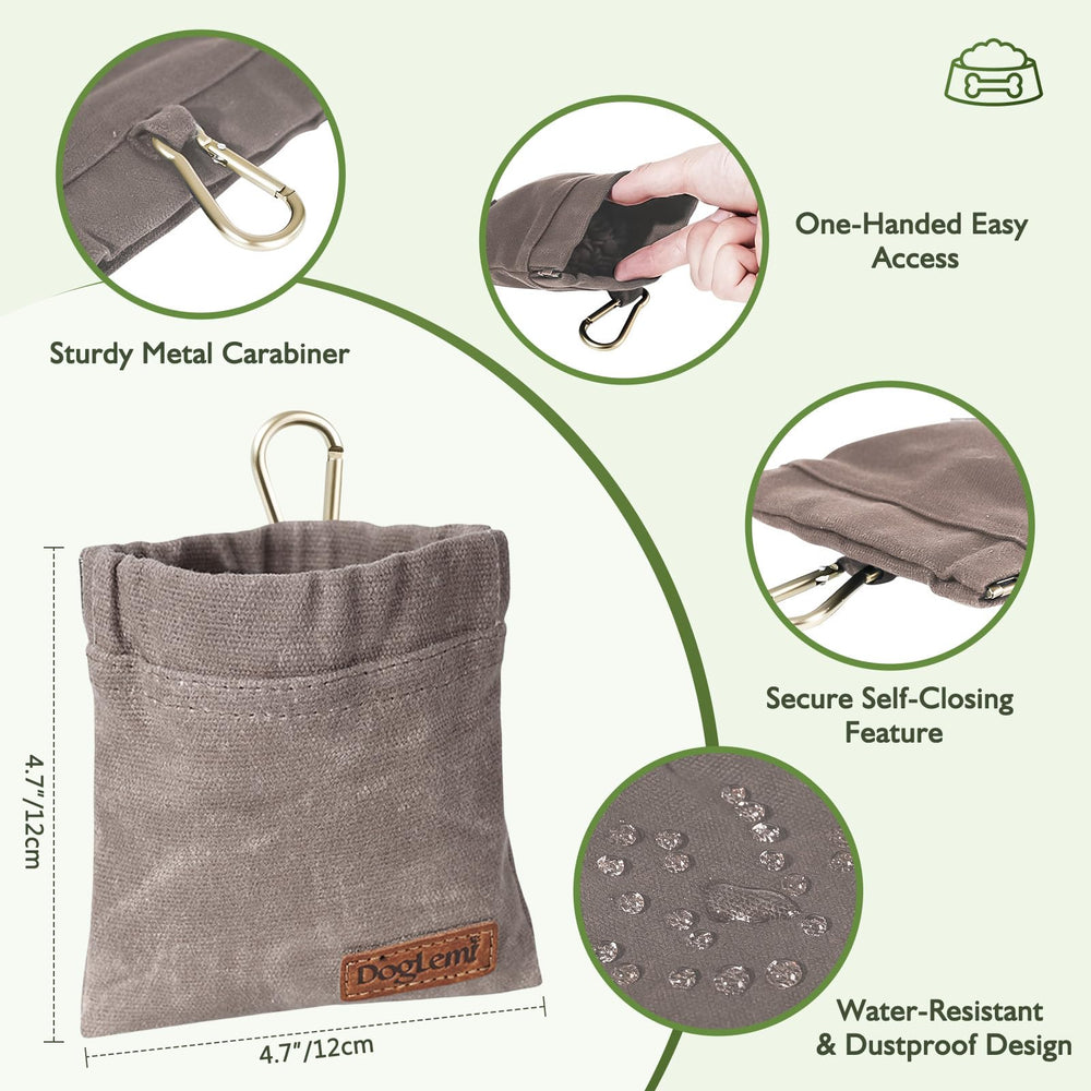 ETIAL Dog Treat Pouch auto-closing-opening prevents spills during playtime.
